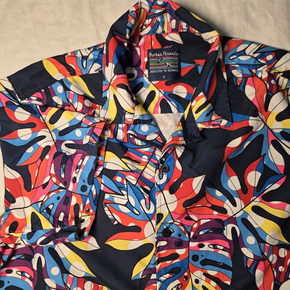 Broken Threads Shirt Mens Large Hawaiian HYDRO-TEK‎ UPF Shirt Bright Beach